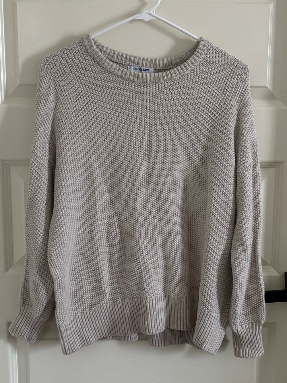 Old Navy Cream/Taupe 100% Cotton Crewneck Knit Sweater